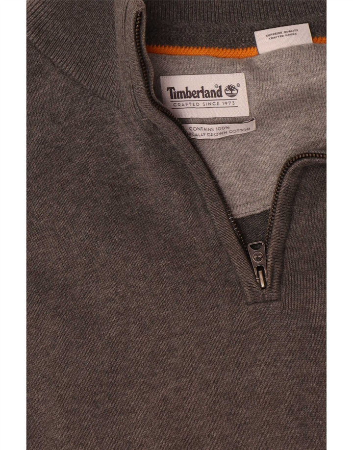 Suéter masculino Timberland com zíper e gola pequena de algodão cinza