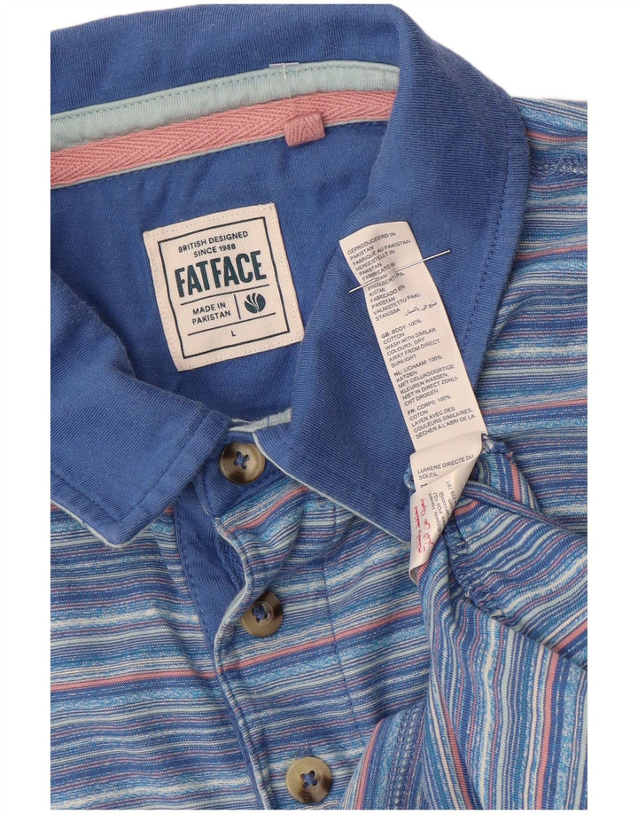 Camisa polo masculina Fat Face grande algodão listrado azul