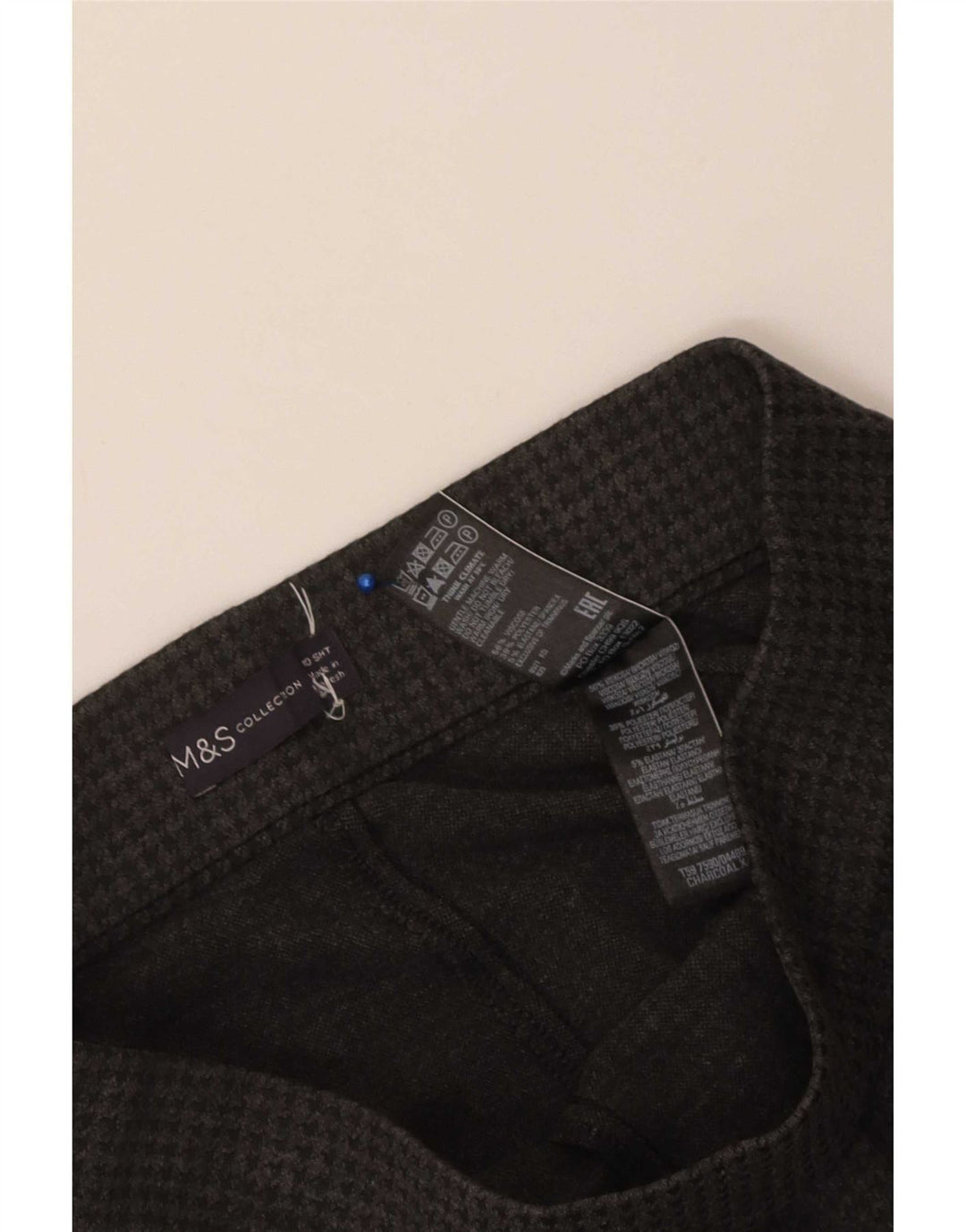 Calça feminina Marks & Spencer Reino Unido 10 pequena W26 L26 cinza houndstooth