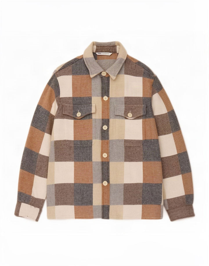 Camisa masculina de flanela Zara grande algodão xadrez multicolorido