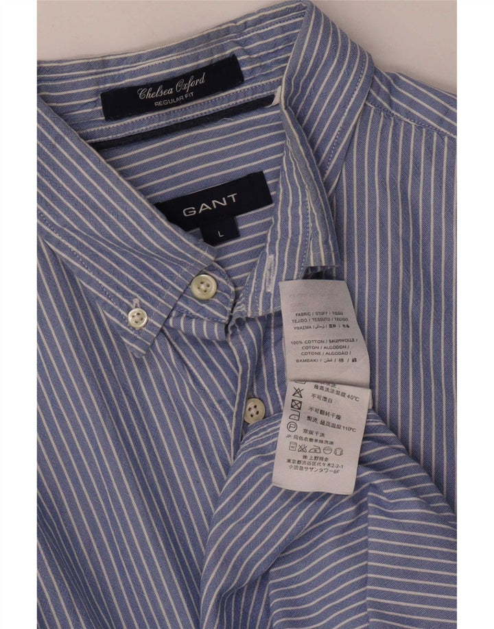 Camisa masculina Gant Regular Fit grande algodão listrado azul
