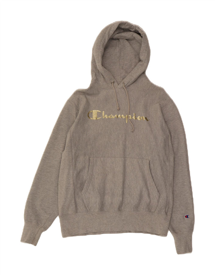 CHAMPION Womens Graphic Hoodie Jumper UK 14 Medium Grey Cotton Vintage Champion and Second-Hand Champion from Messina Hembry 