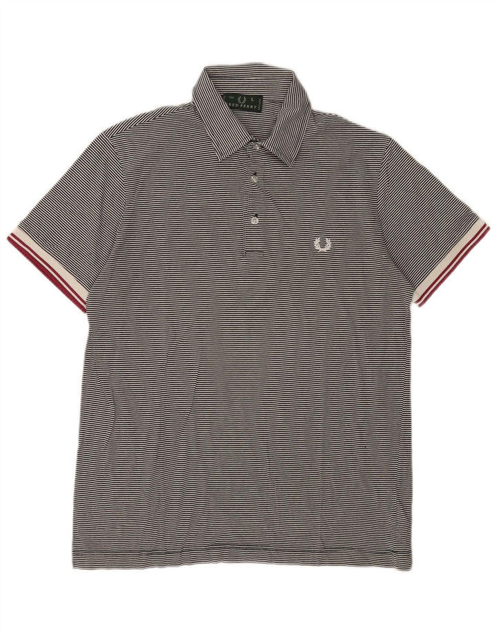 Camisa polo masculina Fred Perry grande algodão listrado azul marinho