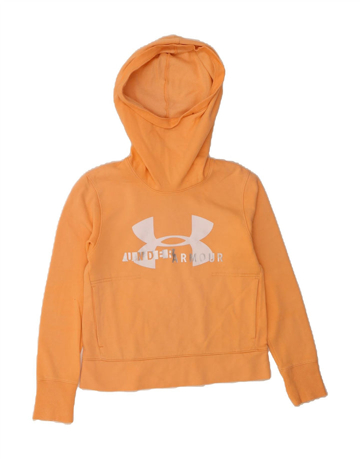 UNDER ARMOUR Womens Graphic Hoodie Jumper UK 6 XS Orange Vintage Under Armour and Second-Hand Under Armour from Messina Hembry 