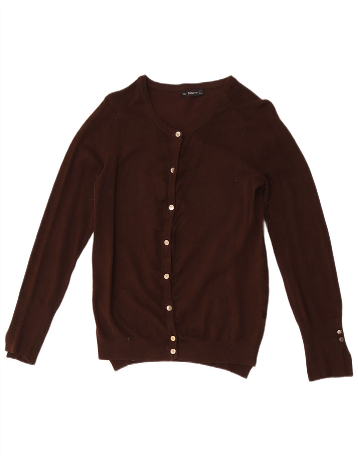 Suéter cardigã feminino Zara Reino Unido 12 viscose marrom médio