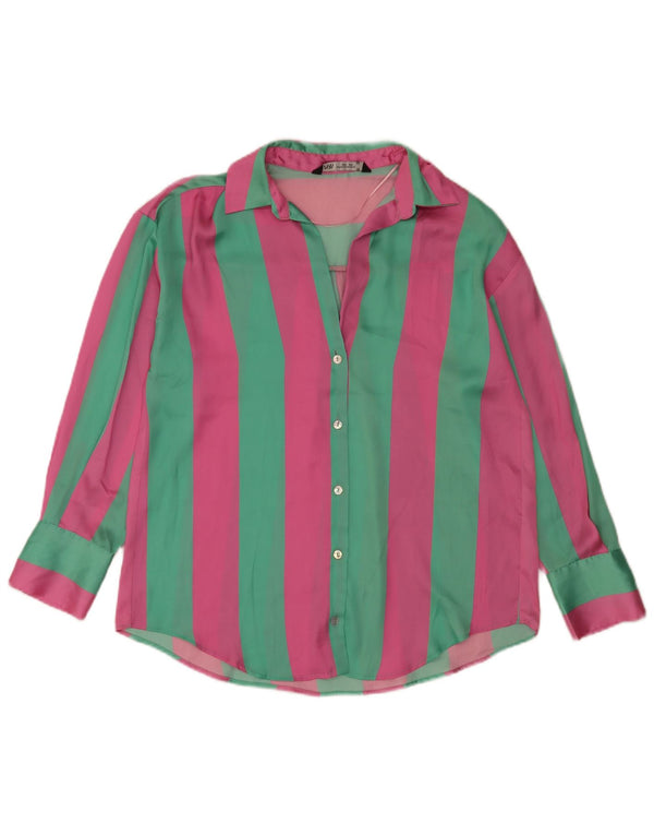 Zara blusa feminina oversized UK 6 XS rosa listrada