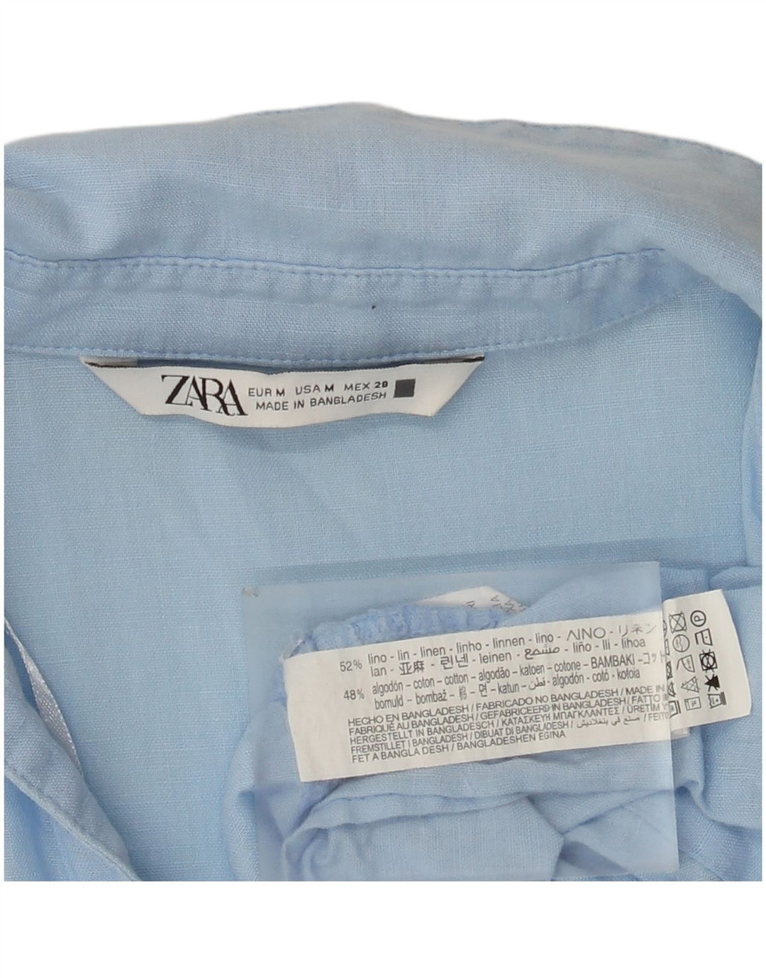 Vestido feminino Zara em camadas UK 14 linho azul médio