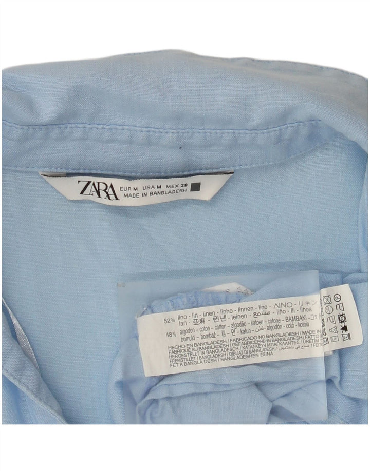 Vestido feminino Zara em camadas UK 14 linho azul médio