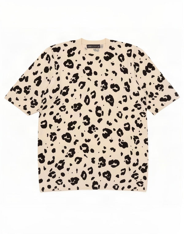 Camiseta feminina Marks & Spencer UK 16 grande branca com estampa animal viscose