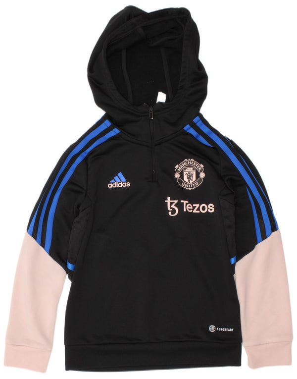 ADIDAS Meninas Manchester United Hoodie Jumper 7-8 Anos Preto Colorblock