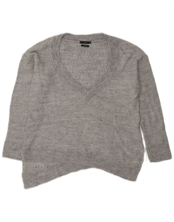 Suéter Zara feminino assimétrico com decote em V grande tamanho Reino Unido 10 pequeno cinza