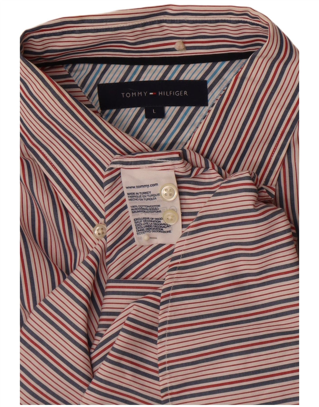Camisa masculina Tommy Hilfiger grande listrada multicolorida de algodão