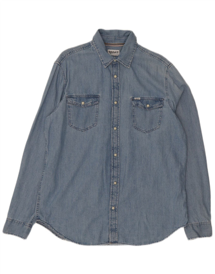 Camisa jeans masculina Timberland Regular Fit grande algodão azul