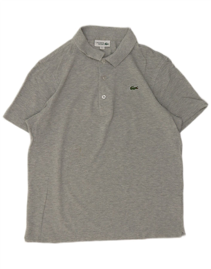 Camisa polo masculina Lacoste tamanho 4 algodão manchado cinza médio