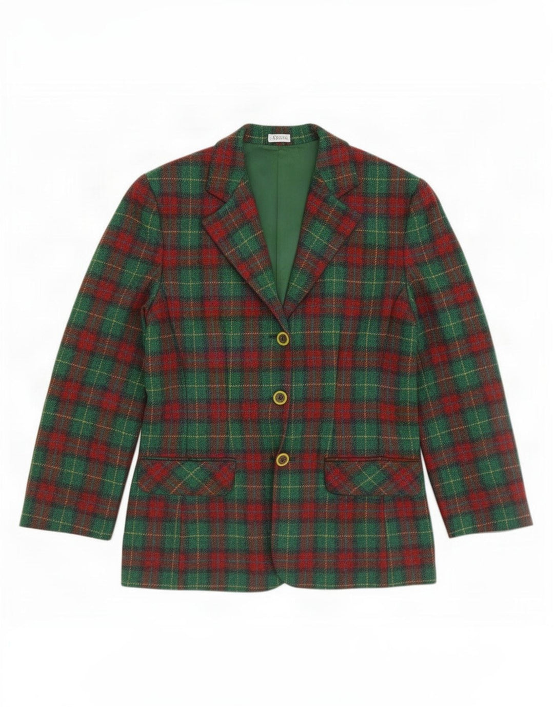 Jaqueta blazer feminina vintage com 3 botões IT 46 xadrez verde grande