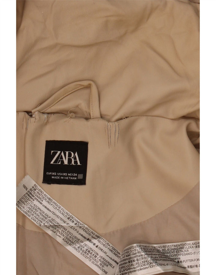 Jaqueta acolchoada com capuz grande Zara para mulher UK 6 XS poliéster bege