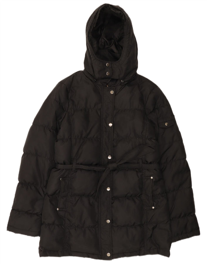 Casaco acolchoado com capuz feminino Zara UK 14 médio preto