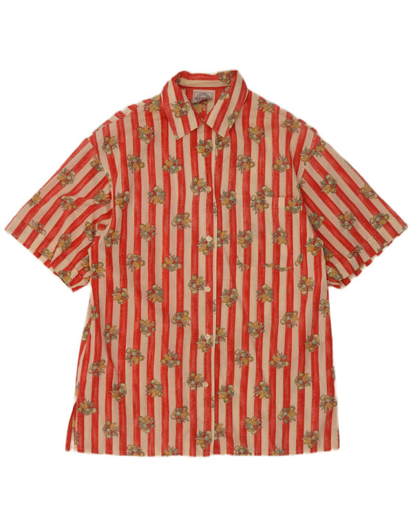 Camisa feminina Newpenny estampada de manga curta Reino Unido 14 grande algodão listrado vermelho