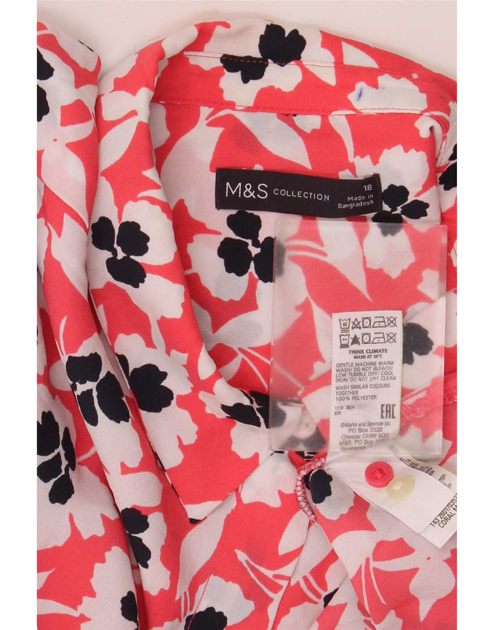Blusa feminina Marks & Spencer grande tamanho Reino Unido 18 XL poliéster floral vermelho