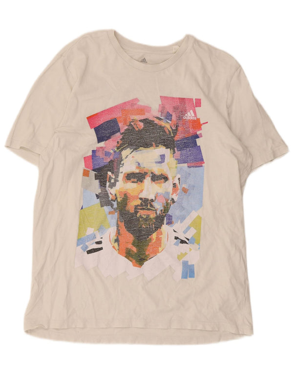 Camiseta Adidas Mens MESSI Graphic Top Grande Algodão Branco