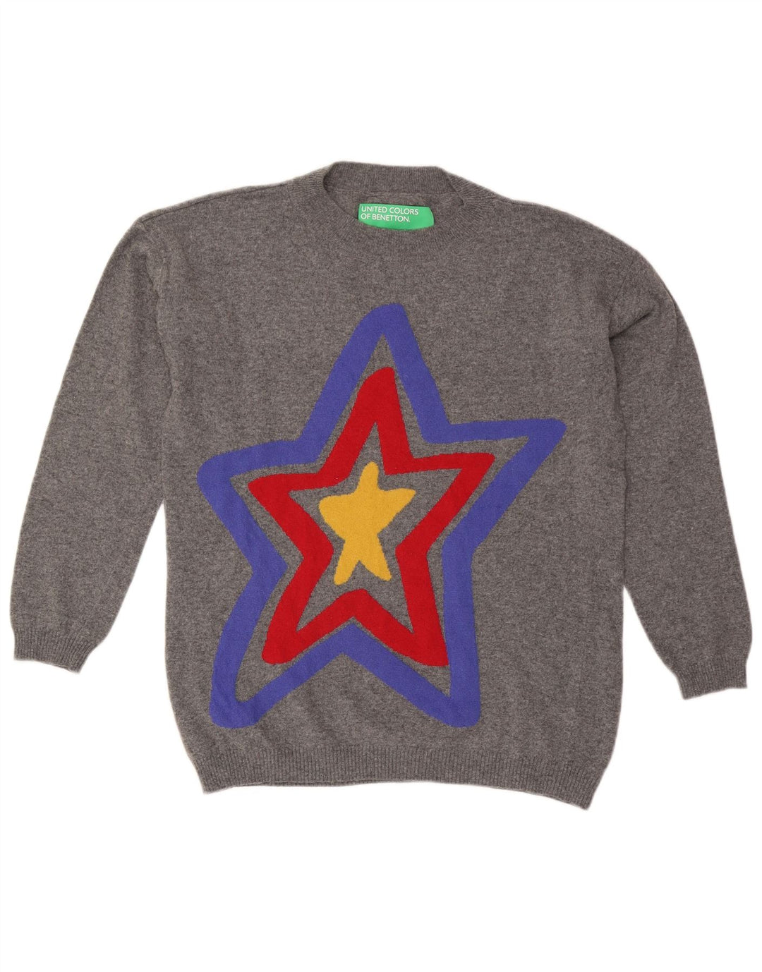 Suéter masculino BENETTON com gola redonda e estampa floral cinza médio