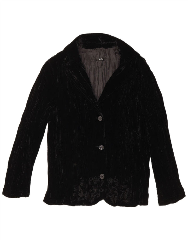 Jaqueta blazer feminina VINTAGE de veludo com 3 botões UK 18 XL preta floral