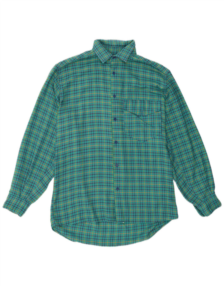 Camisa masculina vintage de flanela média xadrez turquesa
