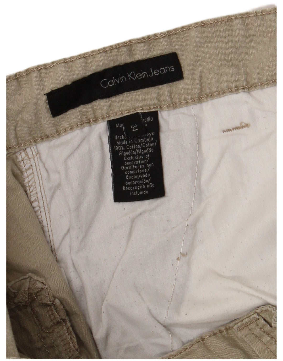 Shorts cargo masculino Calvin Klein W34 grande algodão bege