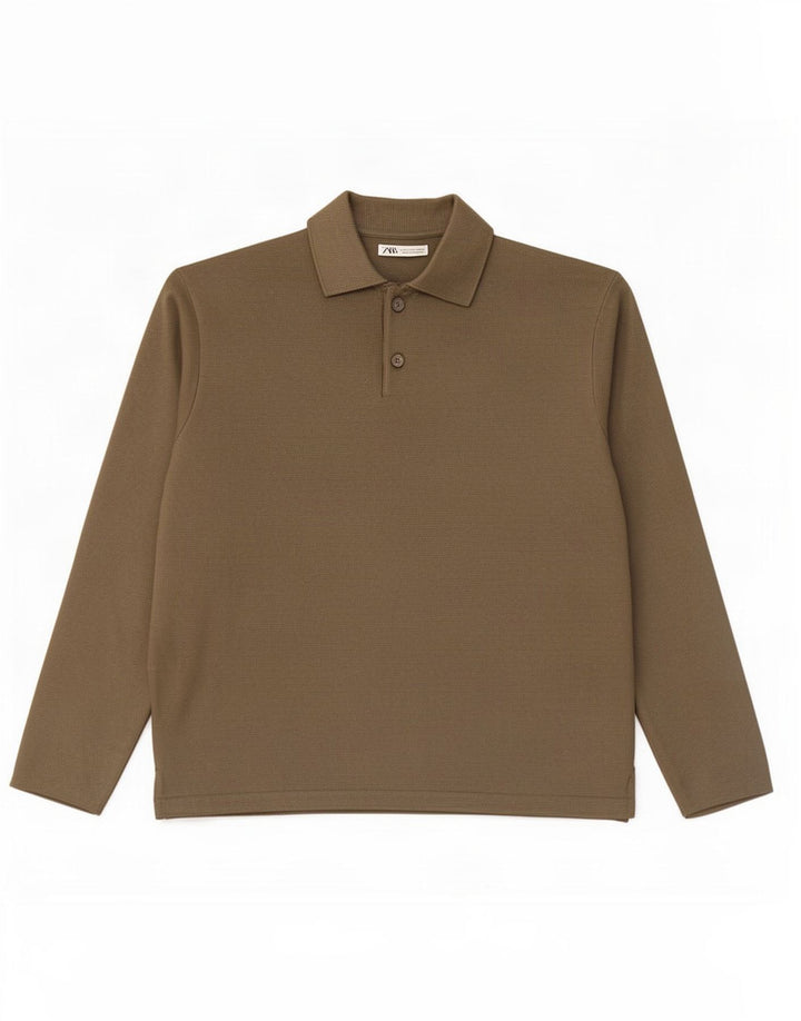 Zara Suéter masculino com gola polo e viscose cáqui médio