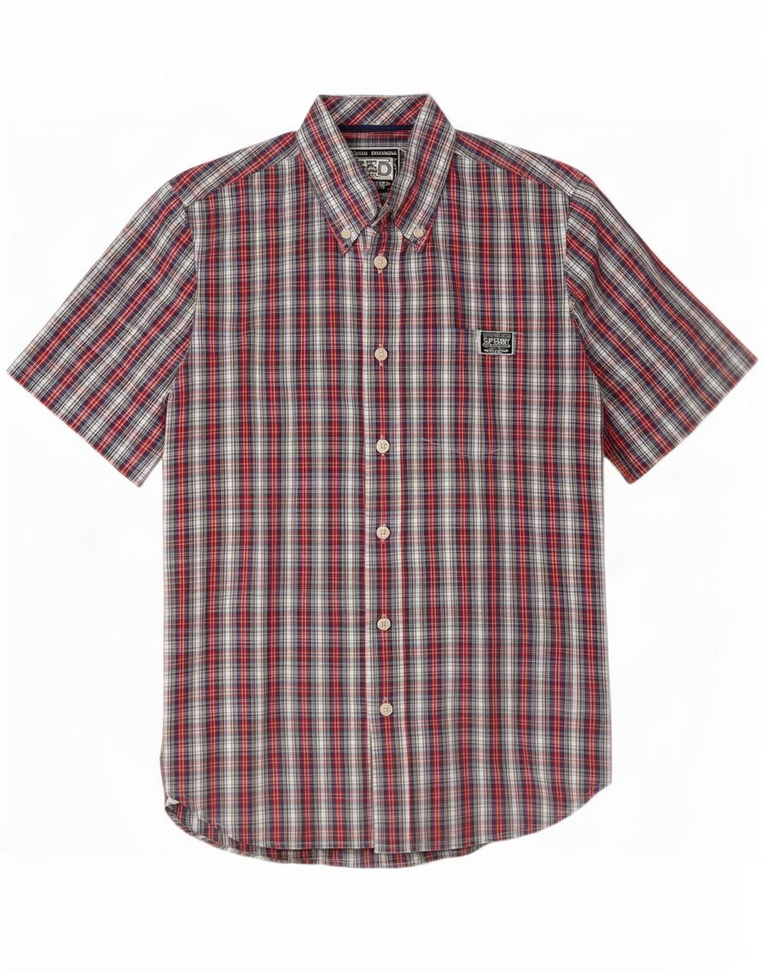 Camisa masculina Superdry de manga curta média xadrez multicolorida de algodão