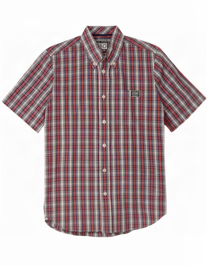 Camisa masculina Superdry de manga curta média xadrez multicolorida de algodão