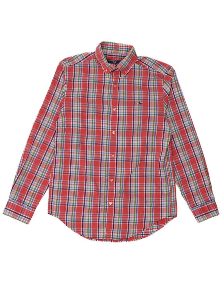 Camisa masculina VINEYARD VINES pequena xadrez vermelha de nylon