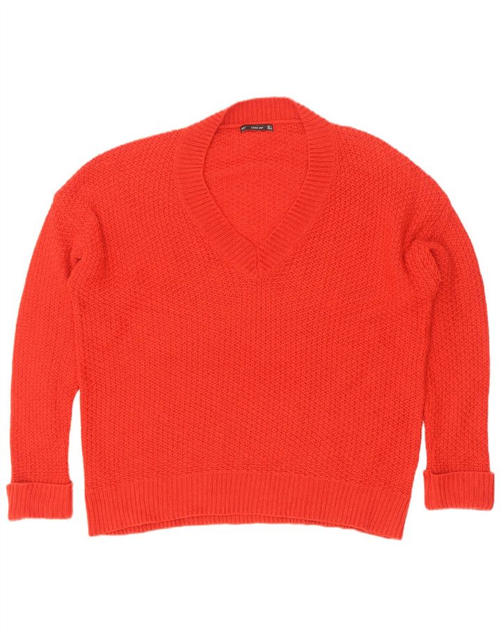Zara Suéter feminino oversized com decote em V Reino Unido 10 pequeno vermelho