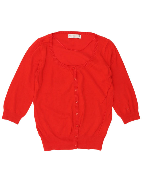 Suéter cardigã feminino Zara manga 3/4 Reino Unido 12 algodão vermelho médio