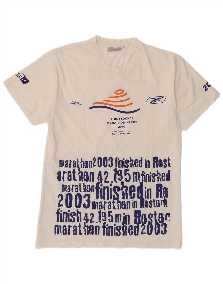 Camiseta gráfica masculina Reebok Top médio algodão branco