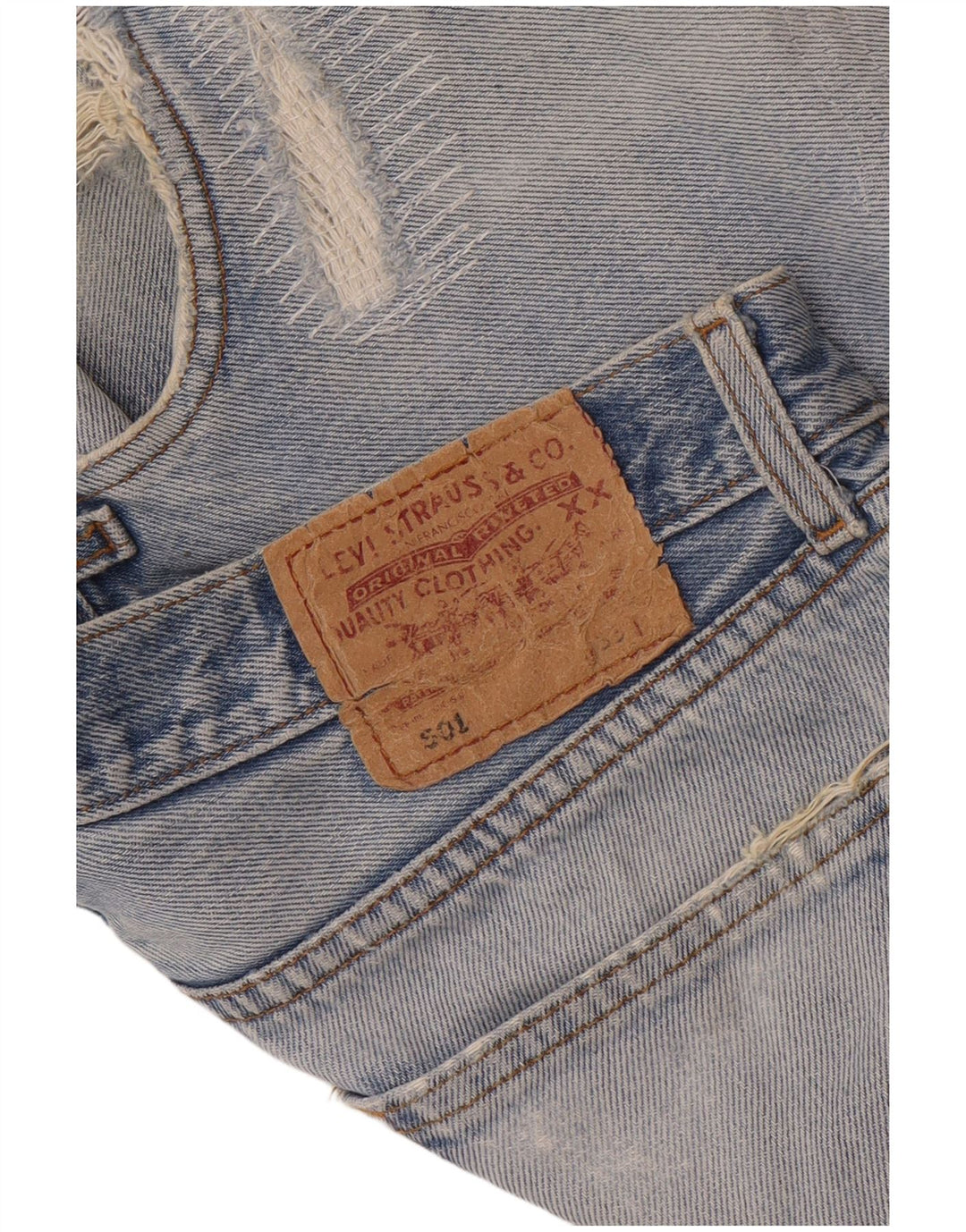 Shorts jeans feminino Levi's 501 desgastado W33 azul médio