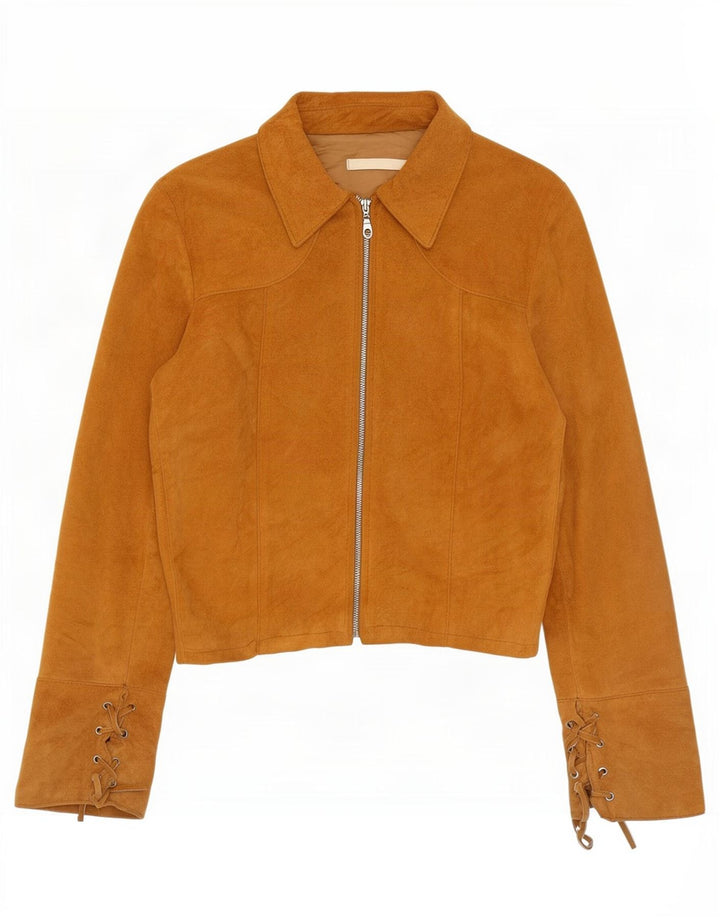 Jaqueta Imperial Feminina Crop Suede UK 12 Couro Bege Médio