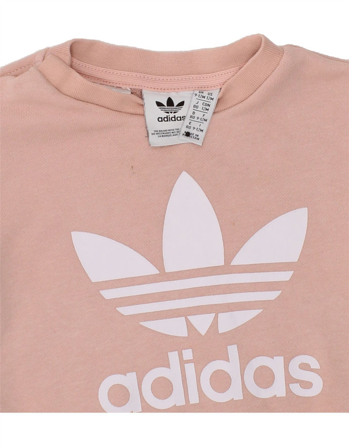ADIDAS Baby Girls Graphic Sweatshirt Jumper 9-12 Months Pink Cotton Vintage Adidas and Second-Hand Adidas from Messina Hembry 