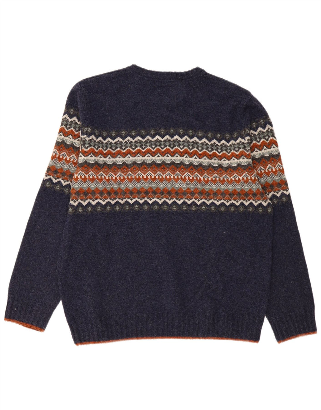 WHITE STUFF Suéter masculino com gola canoa XL azul marinho Fair Isle Lambswool