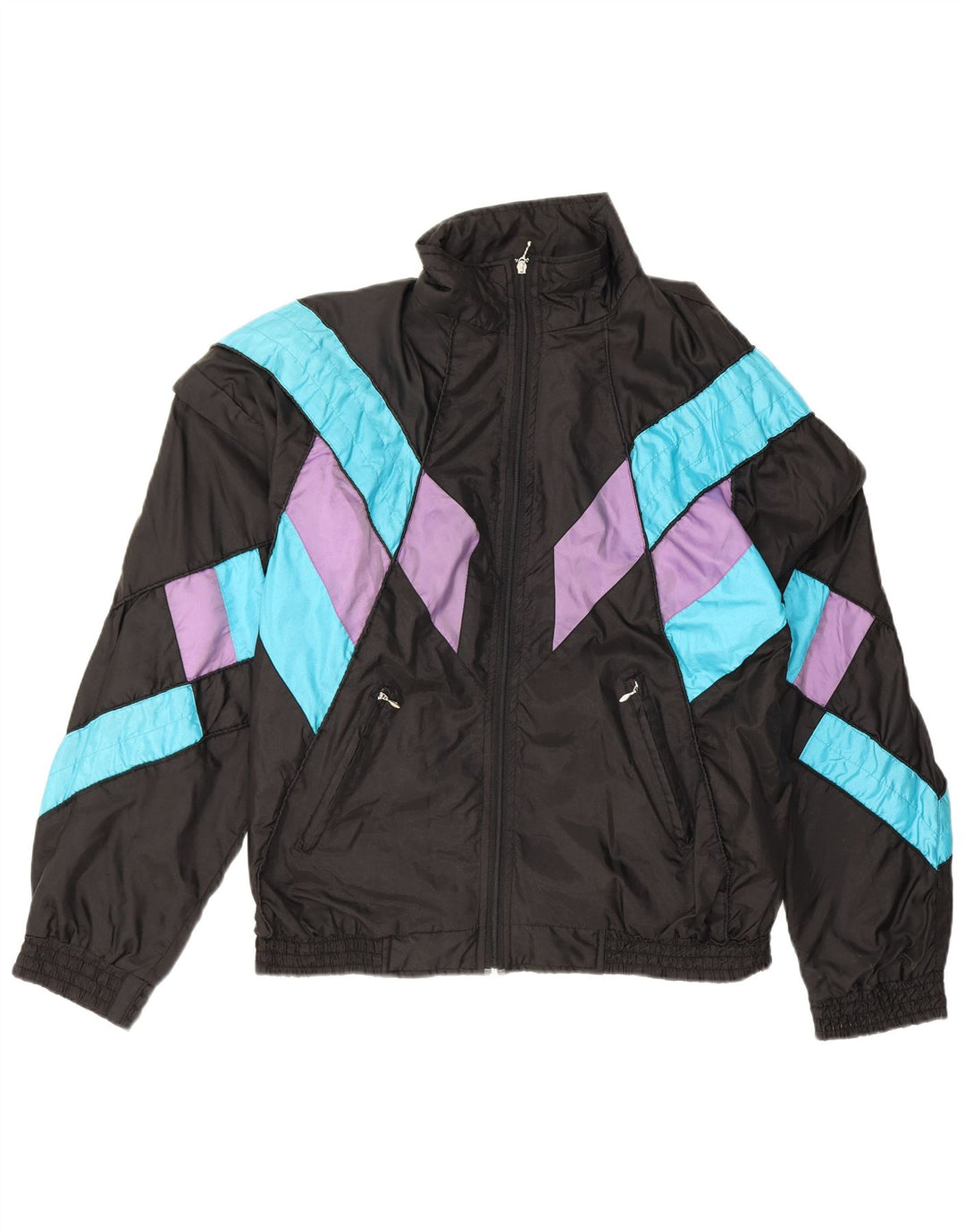 Jaqueta superior de agasalho masculino vintage XL preto Colourblock poliamida