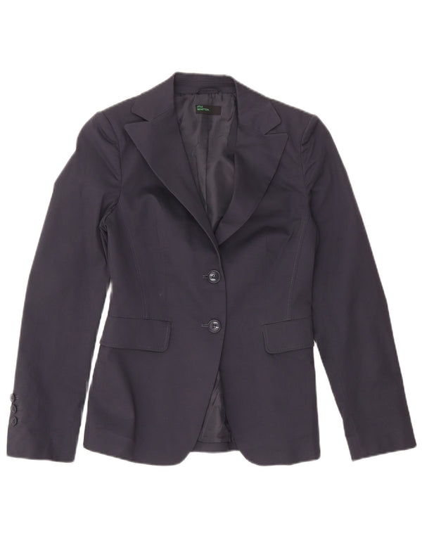 Jaqueta blazer feminina de 2 botões Benetton IT 40 pequeno algodão azul marinho