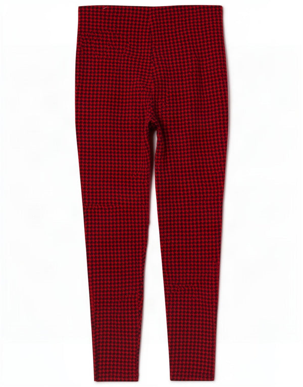 Zara Calça feminina skinny cortada média W28 L25 vermelha Houndstooth Viscose