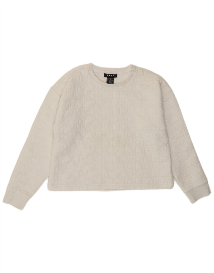 Suéter feminino Dkny Crop Graphic UK 14 médio branco poliéster