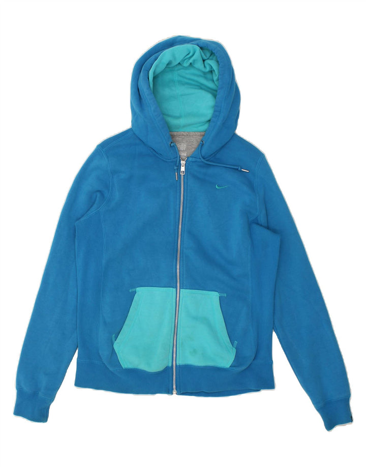 NIKE Womens Zip Hoodie Sweater UK 16 Large Blue Colourblock Cotton Vintage Nike and Second-Hand Nike from Messina Hembry 
