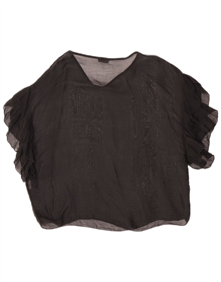 Blusa feminina King Kong transparente grande Reino Unido 10 pequena seda preta
