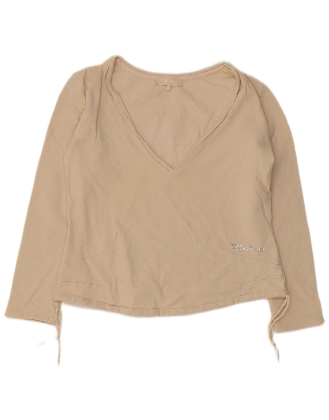 Top feminino Max Mara manga comprida Reino Unido 10 algodão bege pequeno