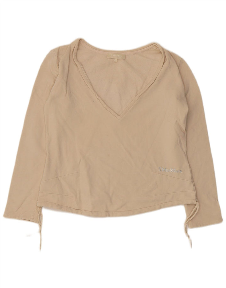 Top feminino Max Mara manga comprida Reino Unido 10 algodão bege pequeno