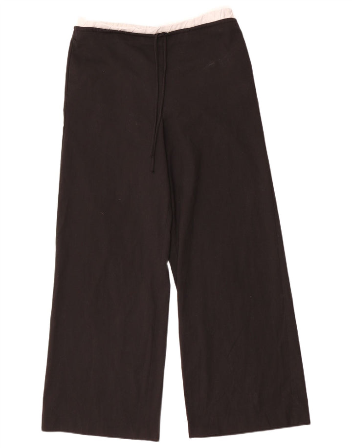 Zara Calça feminina de perna larga pequena W26 L30 poliéster preto
