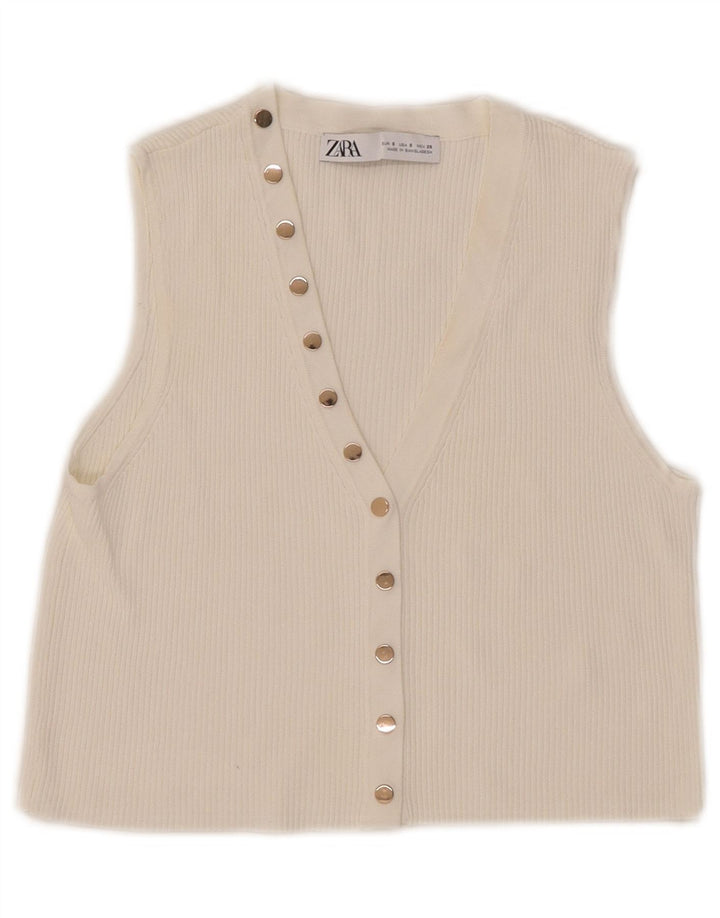 Zara Top curto sem mangas feminino UK 10 pequeno branco