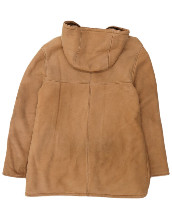 Jaqueta feminina vintage com capuz Shearling UK 12 Médio Bege